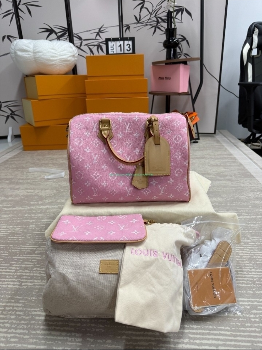 Louis Vuitton Pink Monogram Speedy Bandoulière Satchel with Natural Trim